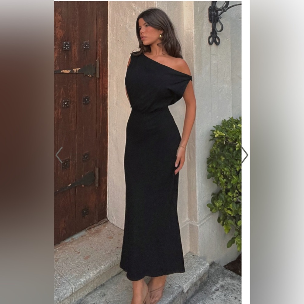 Showpo black linen midi dress